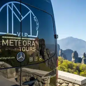 a black van with white text on it